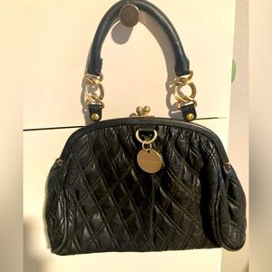 Charles David Black Leather Shoulder Clutch Bag Gold Hardware, Chain Clasp